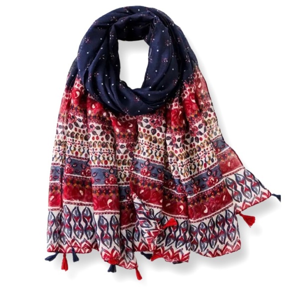 Accessories - ✂️ SPRING SWEEP SALE Luxury Tassel Abstract Floral Lightweight Shawl Scarf